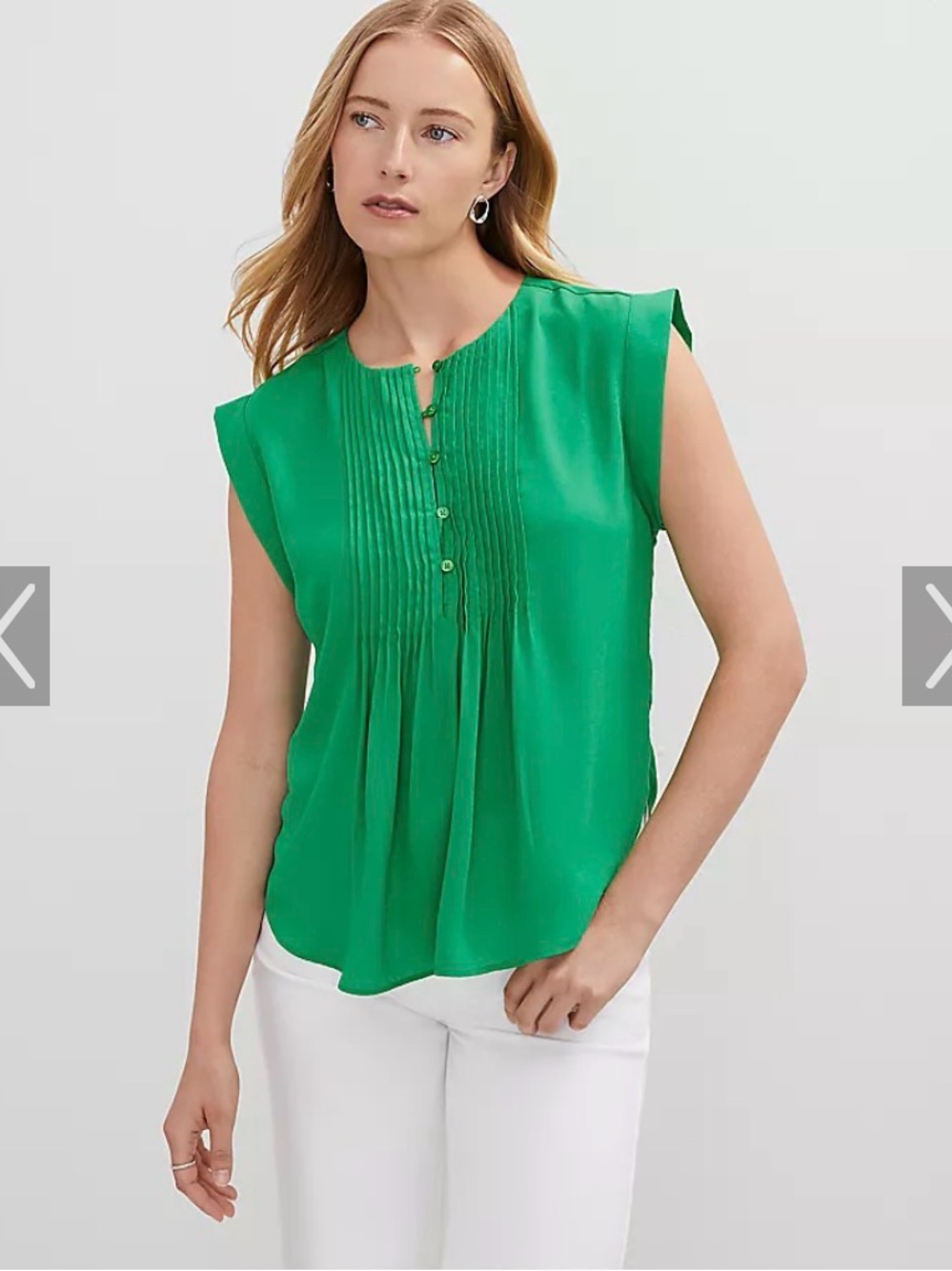 Ann Taylor Emerald Green Pintuck Front Cap Sleeve Blouse